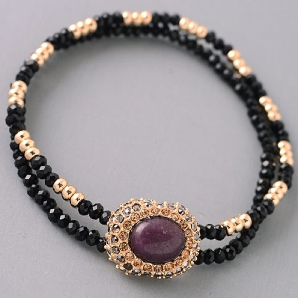 PURPLE BEADED CIRCULAR PENDANT BRACELET